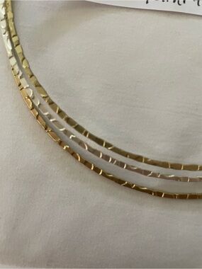 Triple Strand Hammered Gold-Tone Necklace - Women's Layering Piece